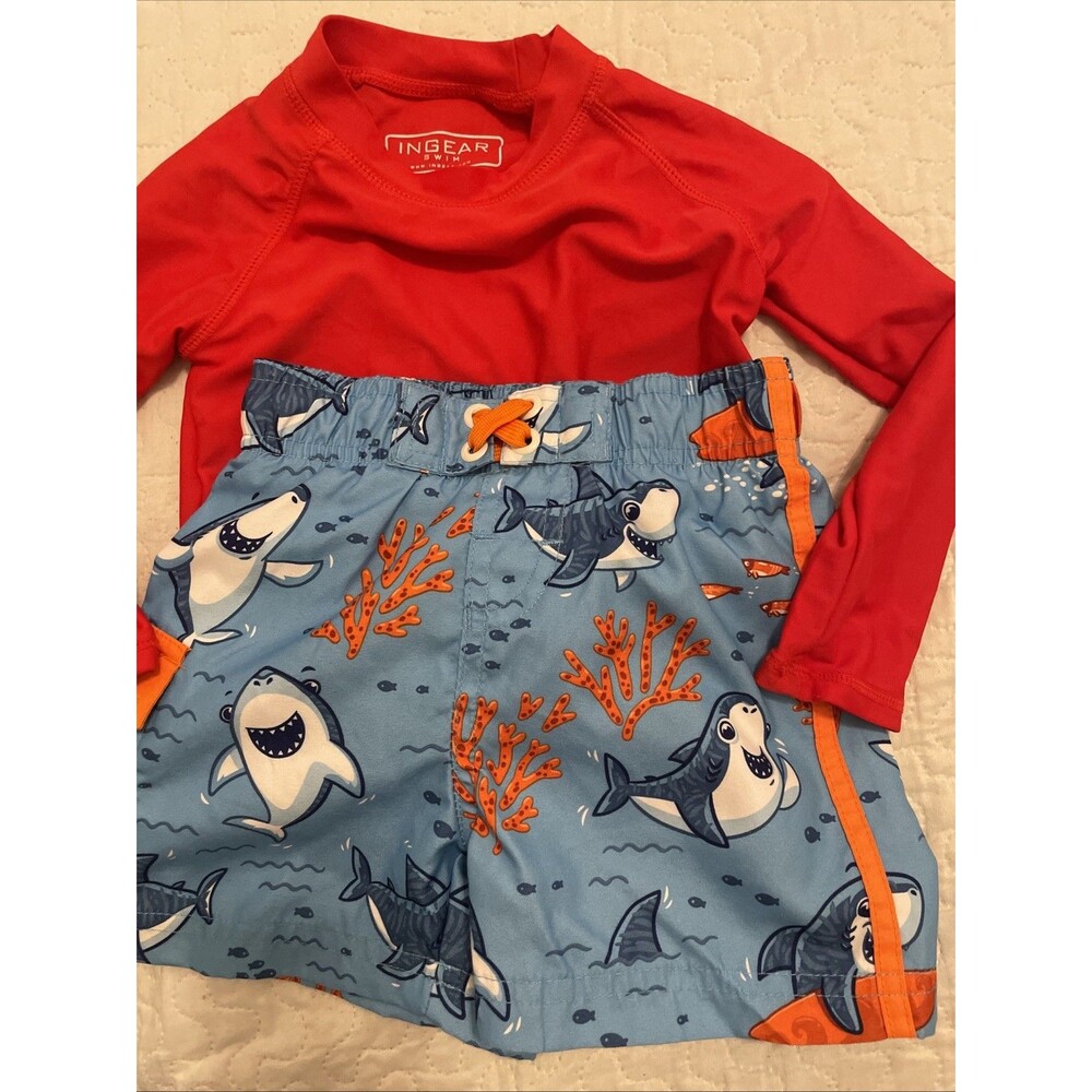 Boys 2T 24 M Rash Guard Swim Trunks Set Swimming Shirt Shorts Beach